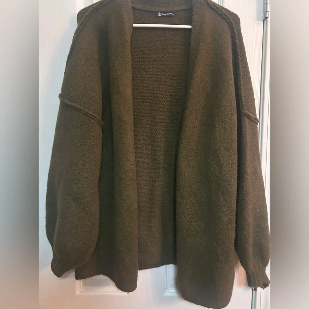 Olive Green Open Front Cardigan medium - Picture 3 of 7